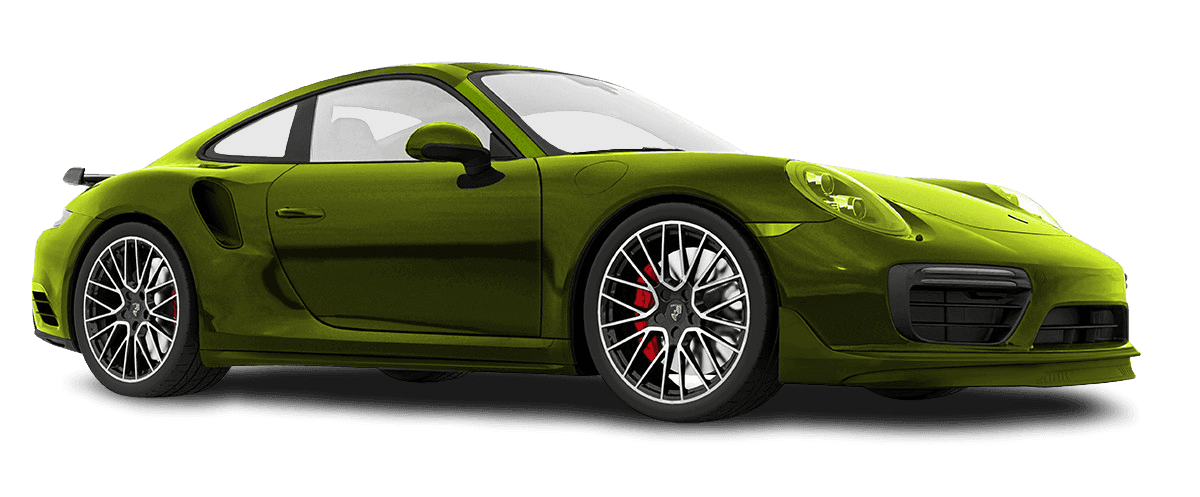 Green Porsche 911 Turbo S front-side view | PPF Manufacturer | Apeax