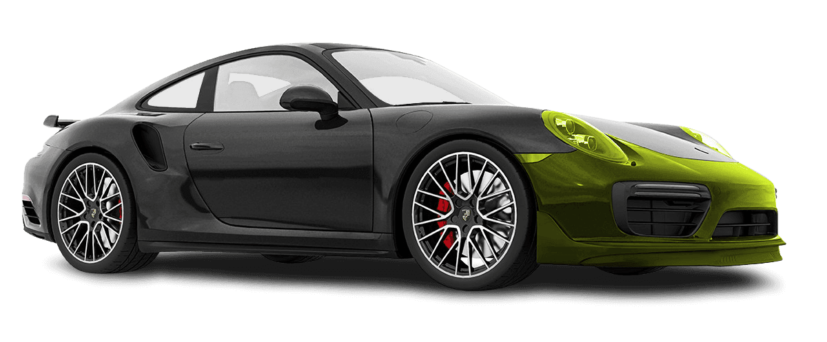 Black Porsche 911 Turbo with green highlights | PPF Manufacturer | Apeax