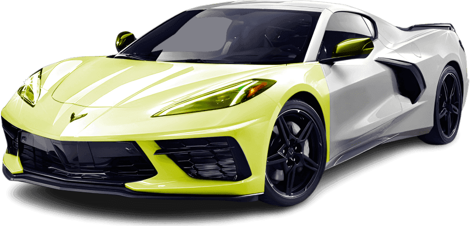 Two-tone Corvette C8 in lime and white | PPF Manufacturer | Apeax