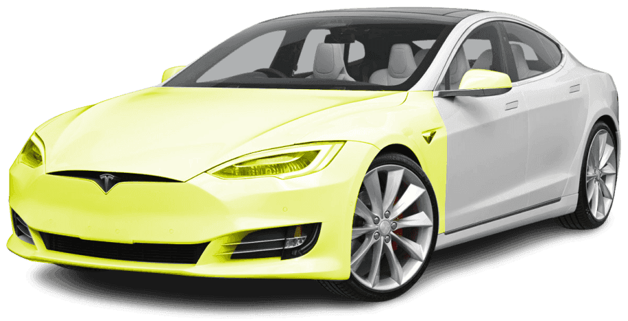 Tesla Model S with yellow overlay highlights | PPF Manufacturer | Apeax