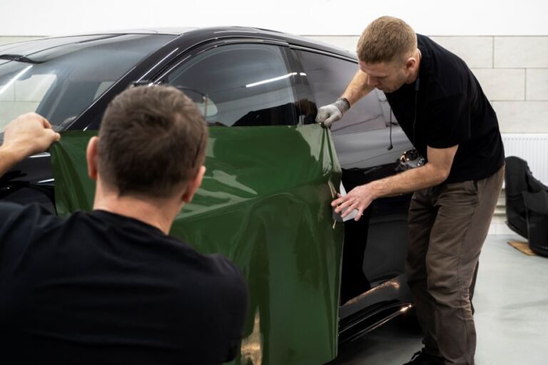 person working car wrapping